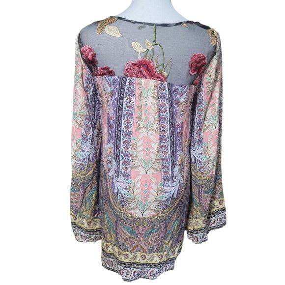 Aratta Silent Journey Bohemian Paisley Power Floral Embroidered Flowy Tunic Med - Picture 4 of 13